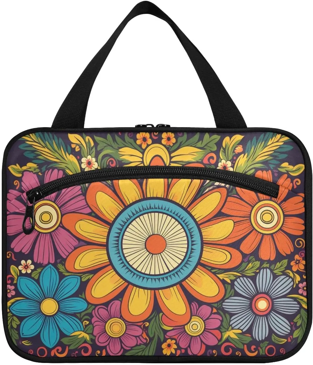 Toiletry Bag Cute Sun Flowers Pattern Hanging Makeup Organizer Water Resistant Cosmetic Bag
