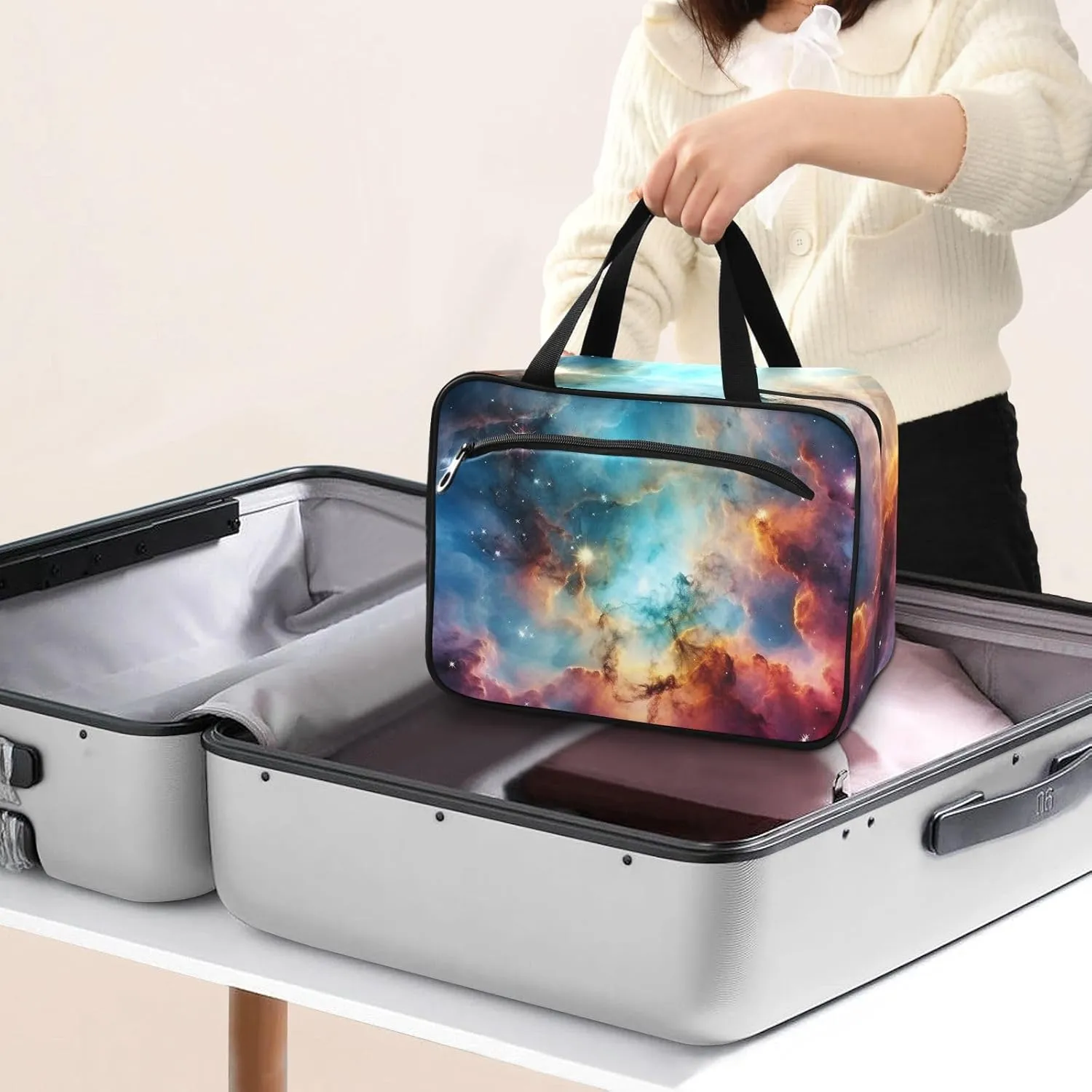 Toiletry Bag Fantasy Starry Sky Hanging Makeup Organizer Water Resistant Cosmetic Bag