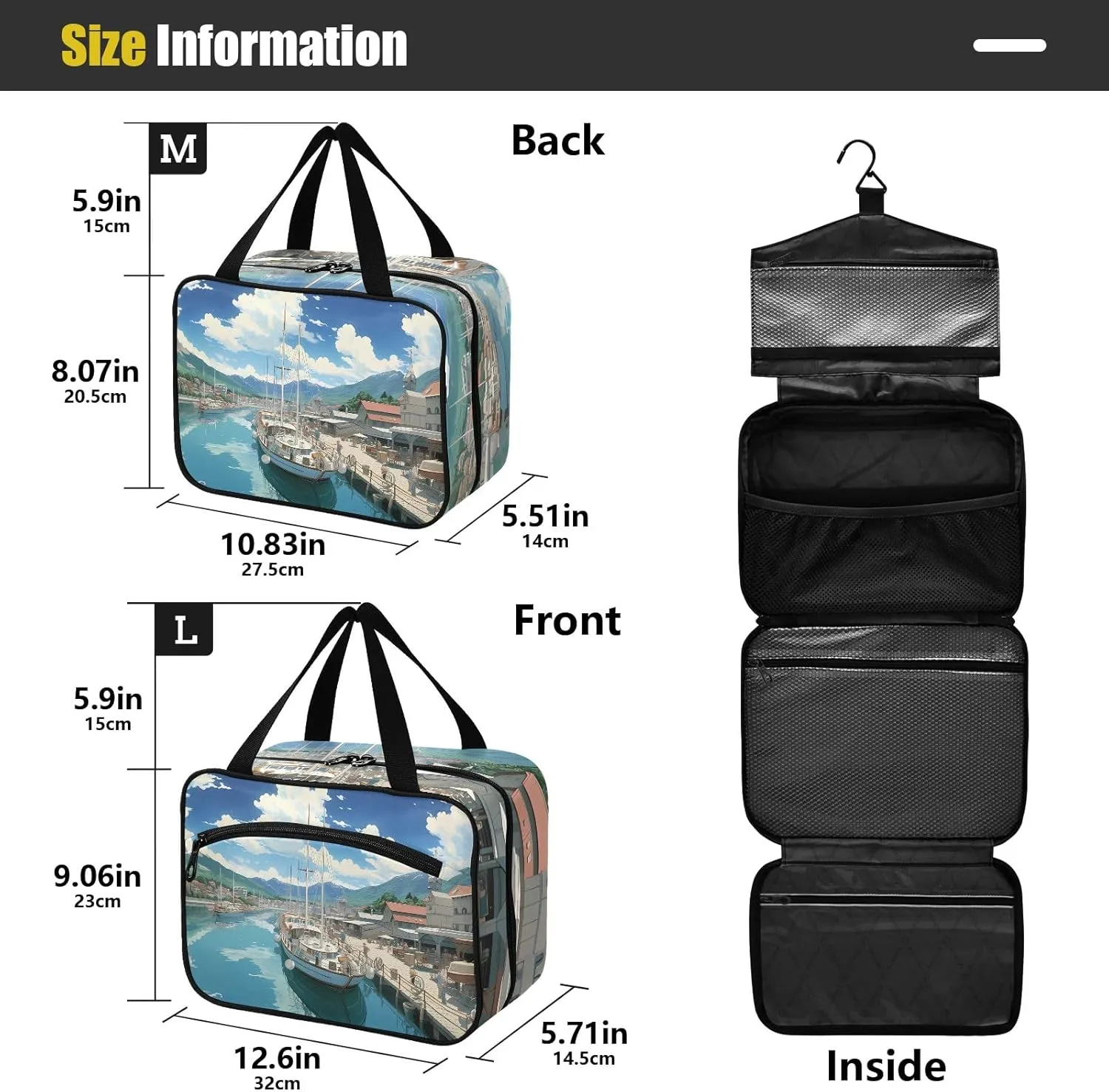 Toiletry Bag River Bank and Boat Hanging Makeup Organizer Water Resistant Cosmetic Bag