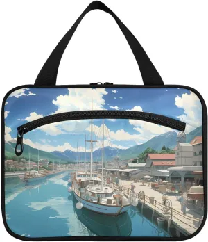 Toiletry Bag River Bank and Boat Hanging Makeup Organizer Water Resistant Cosmetic Bag