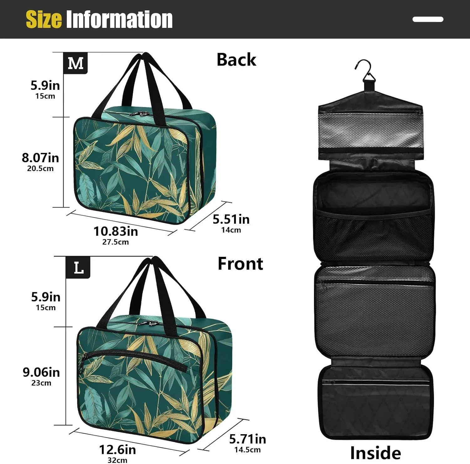 Toiletry Bag Yellow and Green Plant Hanging Makeup Organizer Water Resistant Cosmetic Bag