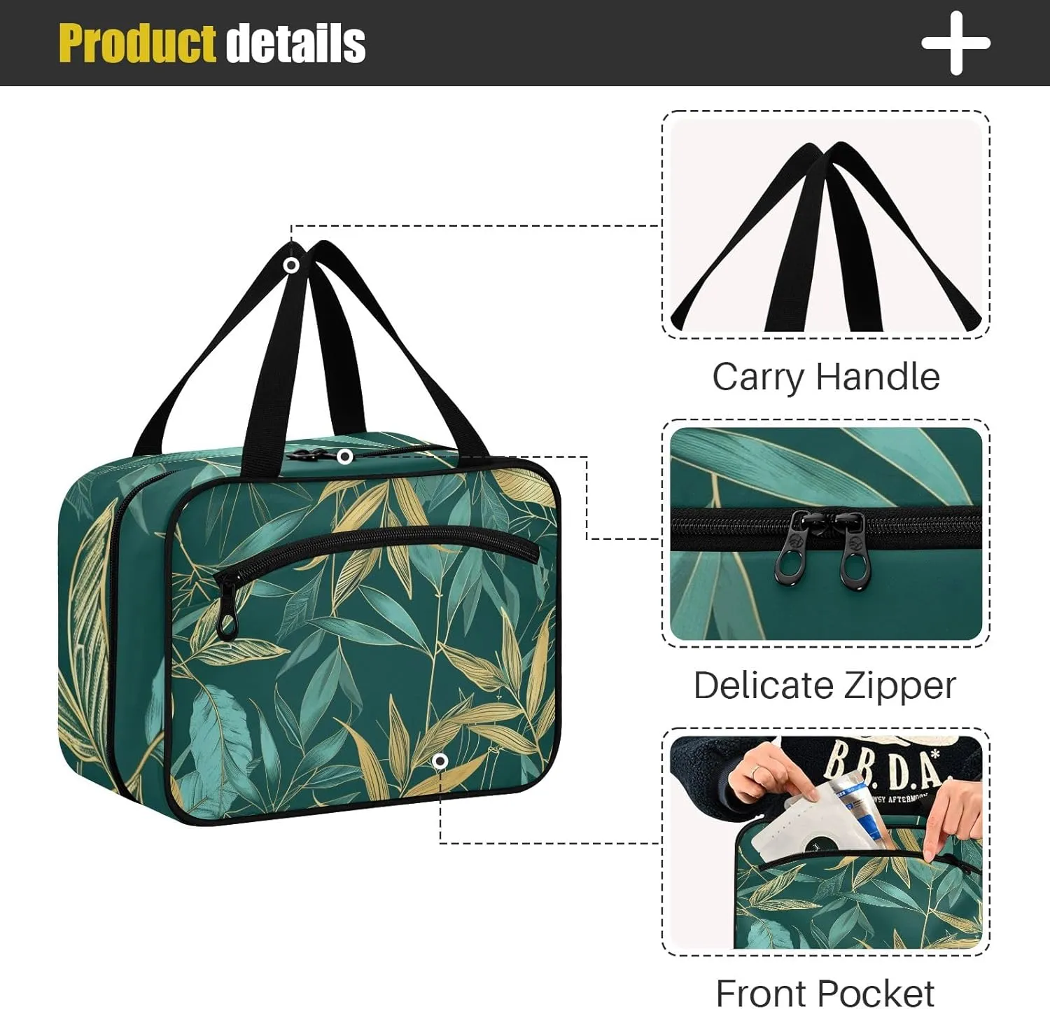 Toiletry Bag Yellow and Green Plant Hanging Makeup Organizer Water Resistant Cosmetic Bag