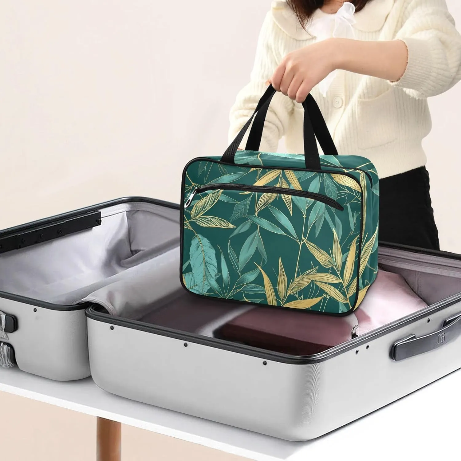 Toiletry Bag Yellow and Green Plant Hanging Makeup Organizer Water Resistant Cosmetic Bag