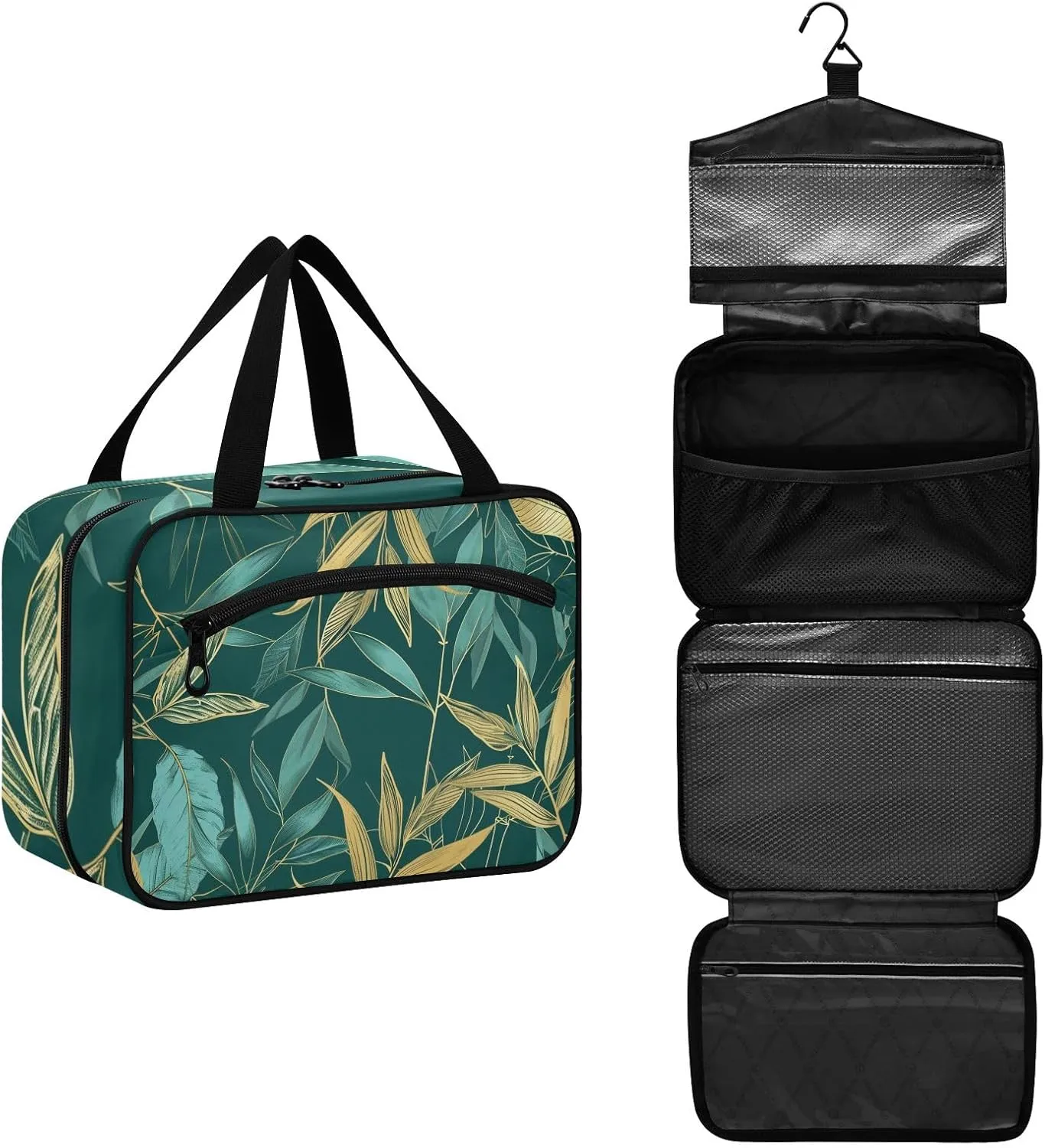 Toiletry Bag Yellow and Green Plant Hanging Makeup Organizer Water Resistant Cosmetic Bag