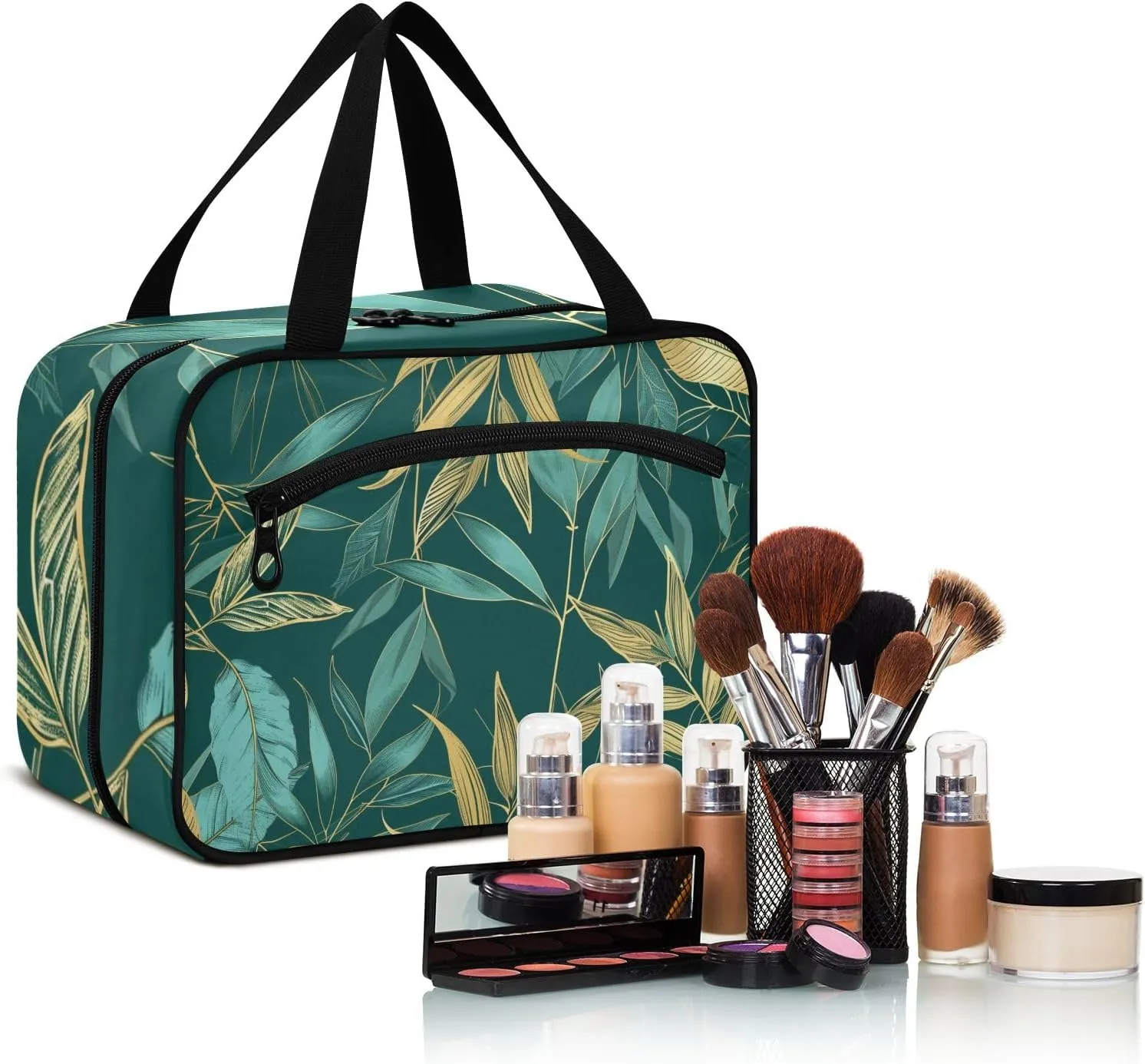 Toiletry Bag Yellow and Green Plant Hanging Makeup Organizer Water Resistant Cosmetic Bag