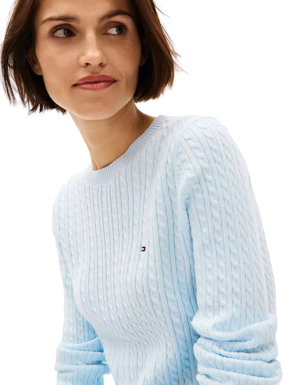 Tommy Hilfiger Women's Flag Logo Crewneck Cable Kint Sweaters Collection 2025