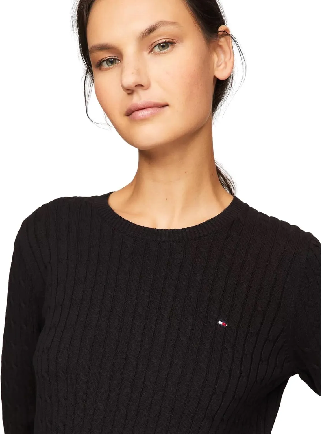 Tommy Hilfiger Women's Flag Logo Crewneck Cable Kint Sweaters Collection 2025