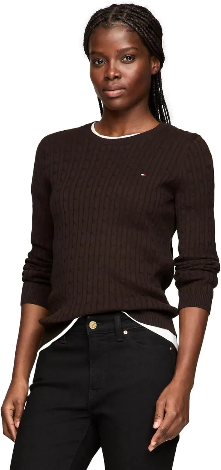 Tommy Hilfiger Women's Flag Logo Crewneck Cable Kint Sweaters Collection 2025