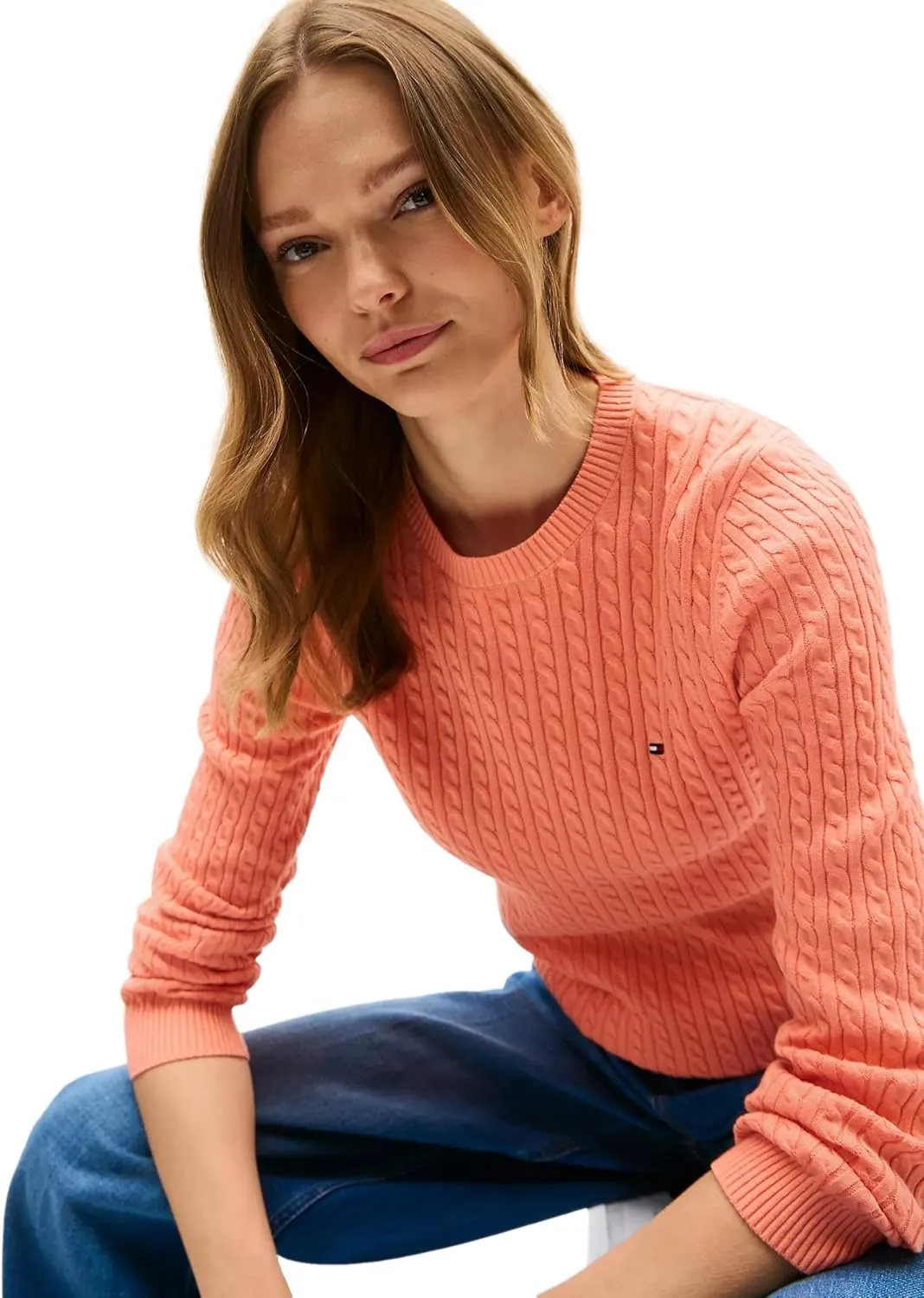 Tommy Hilfiger Women's Flag Logo Crewneck Cable Kint Sweaters Collection 2025