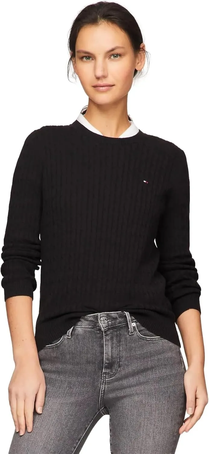 Tommy Hilfiger Women's Flag Logo Crewneck Cable Kint Sweaters Collection 2025