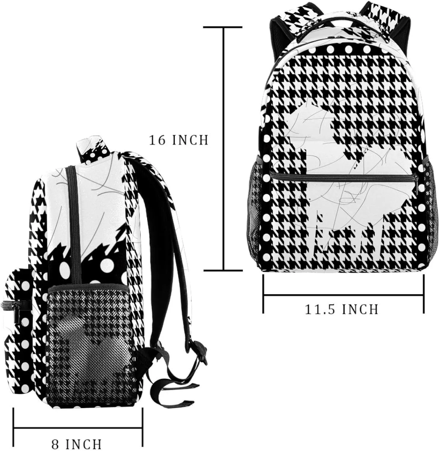 Travel Bag with Multiple Pockets for Men Women Backpack, Polka Dot Houndstooth and Cat