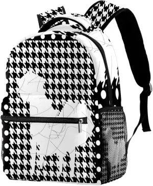 Travel Bag with Multiple Pockets for Men Women Backpack, Polka Dot Houndstooth and Cat