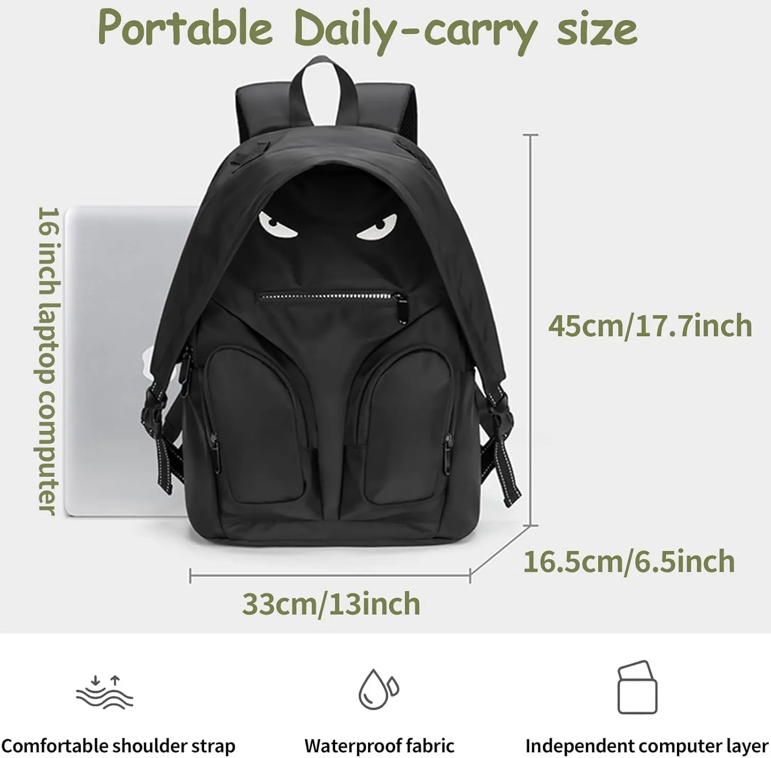 Travel Laptop Backpack, Hiking Backpack, Waterproof Bag with Multiple Pockets, Eyes Design