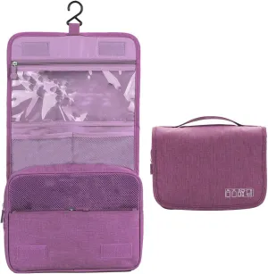 Travel Toiletry Bag with Hanging Hook, Water-resistant Makeup Cosmetic Bag (Grey), Purple