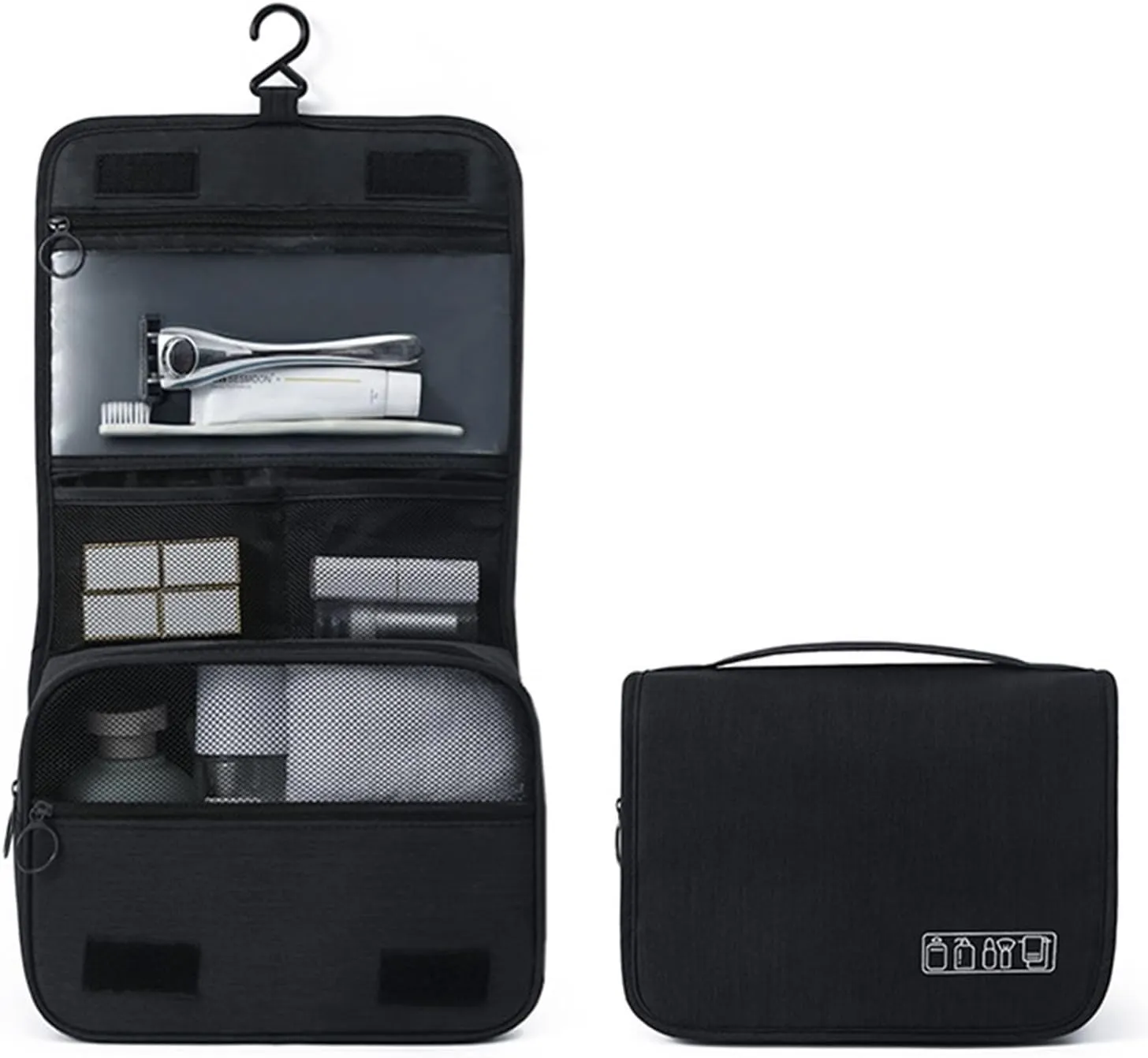Travel Toiletry Bag with Hanging Hook, Water-resistant Makeup Cosmetic Bag (Grey)