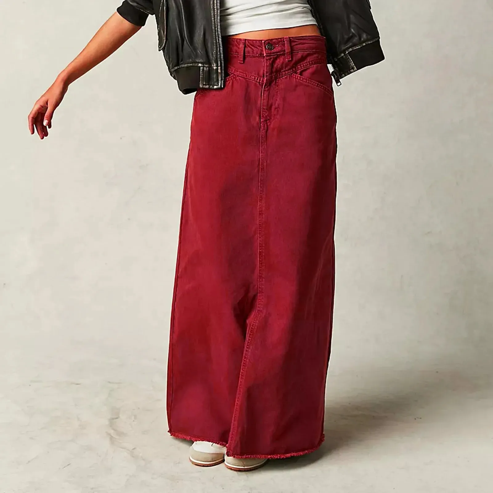 Trendy Buttoned Denim Hip Wrap Long Skirt Bottom
