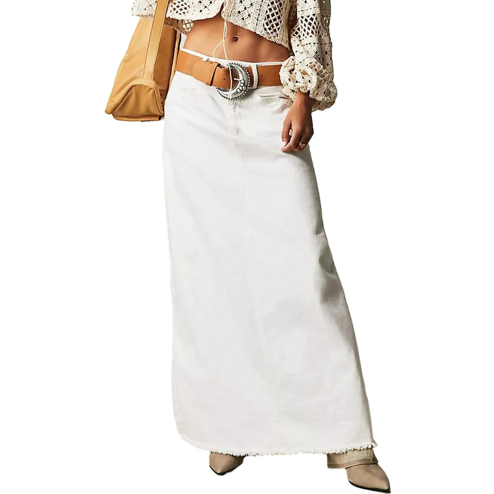 Trendy Buttoned Denim Hip Wrap Long Skirt Bottom