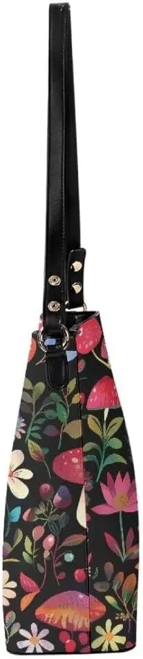 Trendy Shoulder Bucket Purses for Women Leather Casual Tote Crossbody Bucket Bag Multiple Pockets Shoulder Handbag