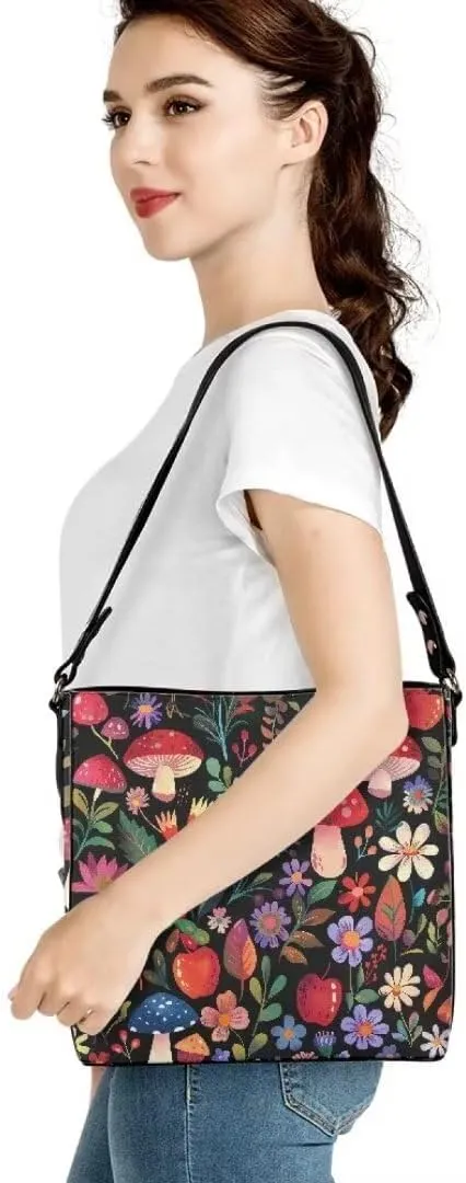 Trendy Shoulder Bucket Purses for Women Leather Casual Tote Crossbody Bucket Bag Multiple Pockets Shoulder Handbag