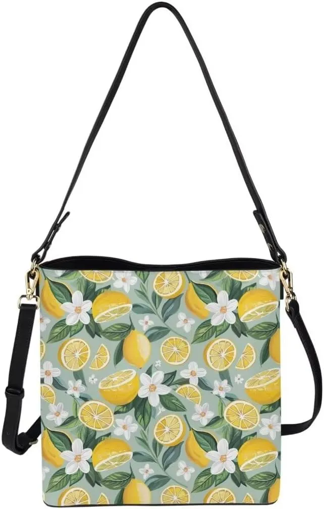 Trendy Shoulder Bucket Purses for Women Leather Casual Tote Crossbody Bucket Bag Multiple Pockets Shoulder Handbag