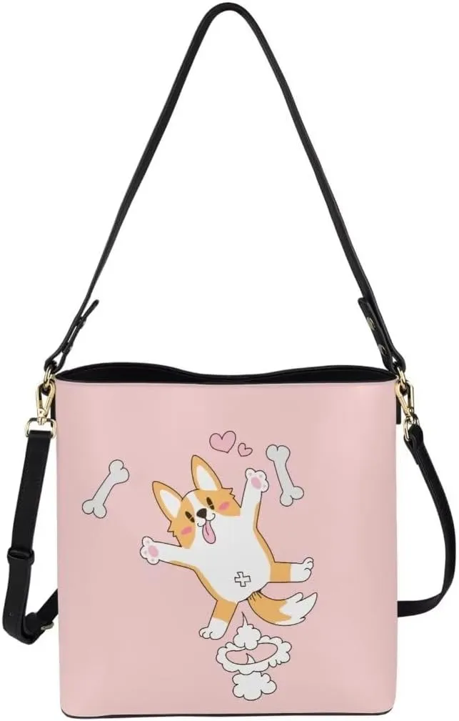 Trendy Shoulder Bucket Purses for Women Leather Casual Tote Crossbody Bucket Bag Multiple Pockets Shoulder Handbag