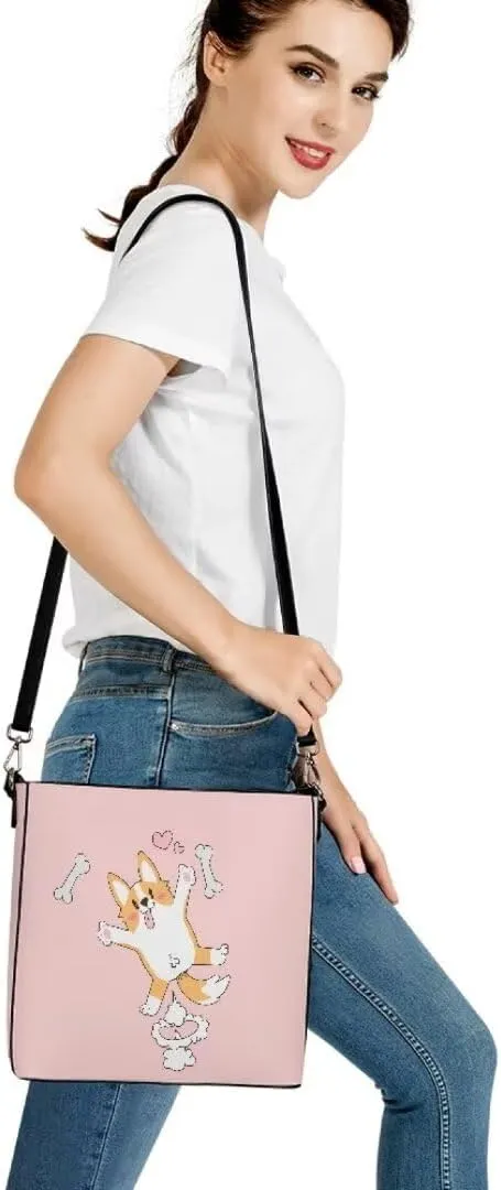 Trendy Shoulder Bucket Purses for Women Leather Casual Tote Crossbody Bucket Bag Multiple Pockets Shoulder Handbag