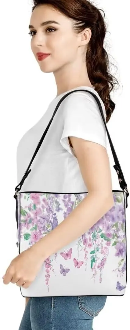 Trendy Shoulder Bucket Purses for Women Leather Casual Tote Crossbody Bucket Bag Multiple Pockets Shoulder Handbag