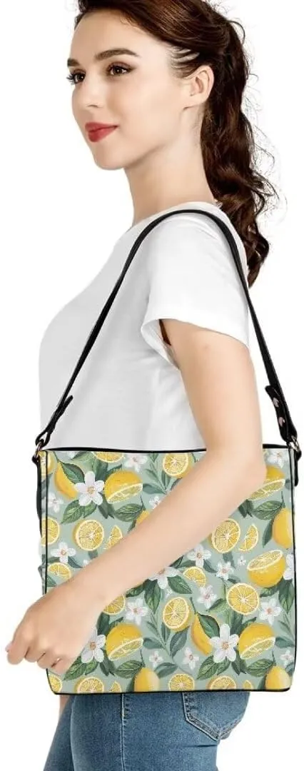 Trendy Shoulder Bucket Purses for Women Leather Casual Tote Crossbody Bucket Bag Multiple Pockets Shoulder Handbag