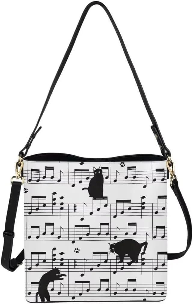 Trendy Shoulder Bucket Purses for Women Leather Casual Tote Crossbody Bucket Bag Multiple Pockets Shoulder Handbag