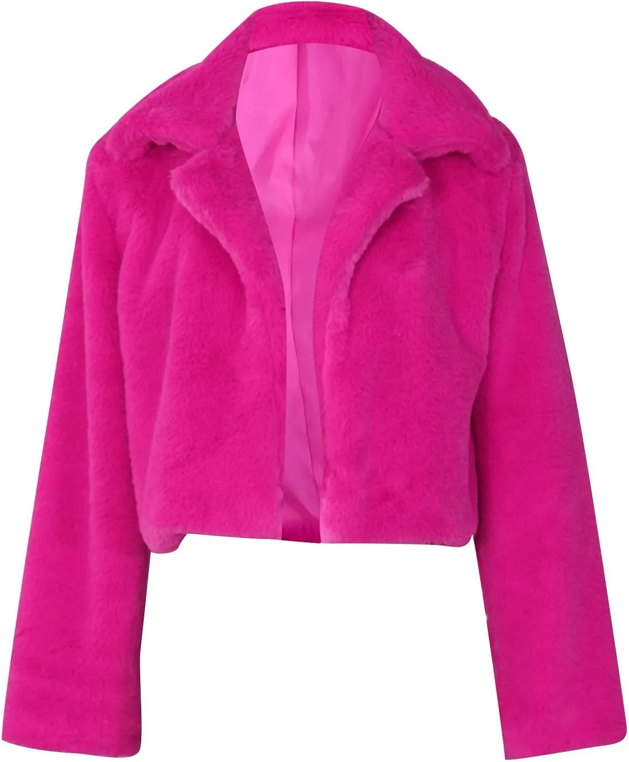 Trendy Winter Coats for Women 2023 Warm Faux Fur Jackets Solid Fleece Turn-Down Collar Outerwear Crop