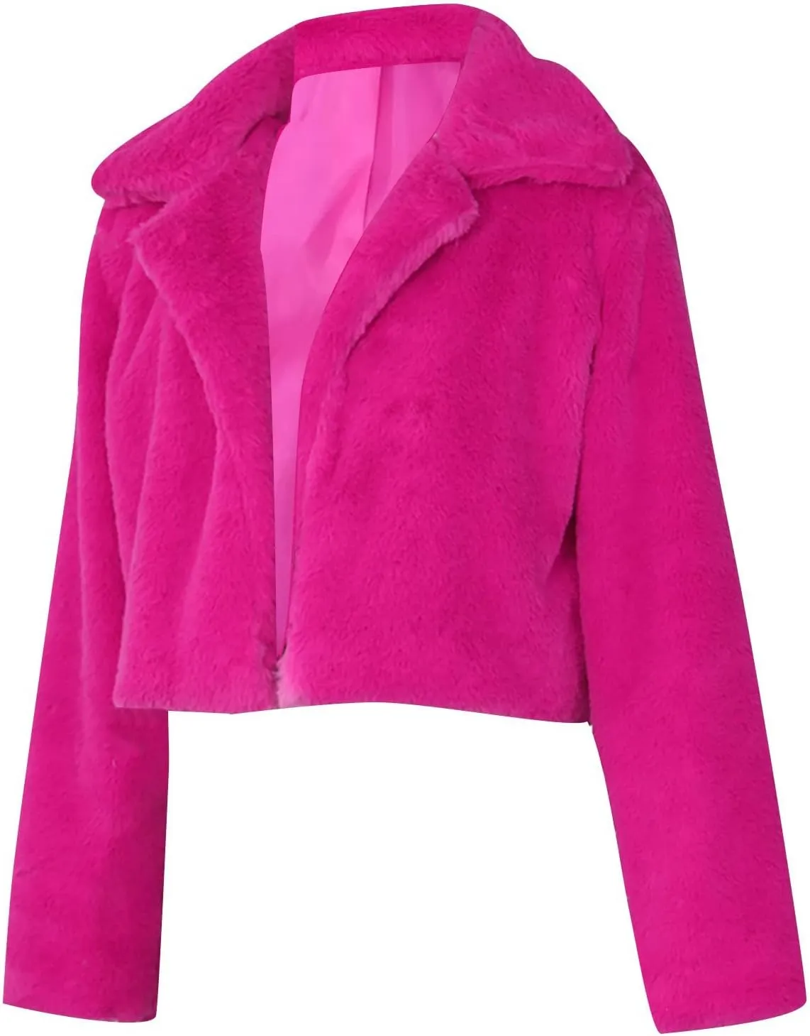 Trendy Winter Coats for Women 2023 Warm Faux Fur Jackets Solid Fleece Turn-Down Collar Outerwear Crop