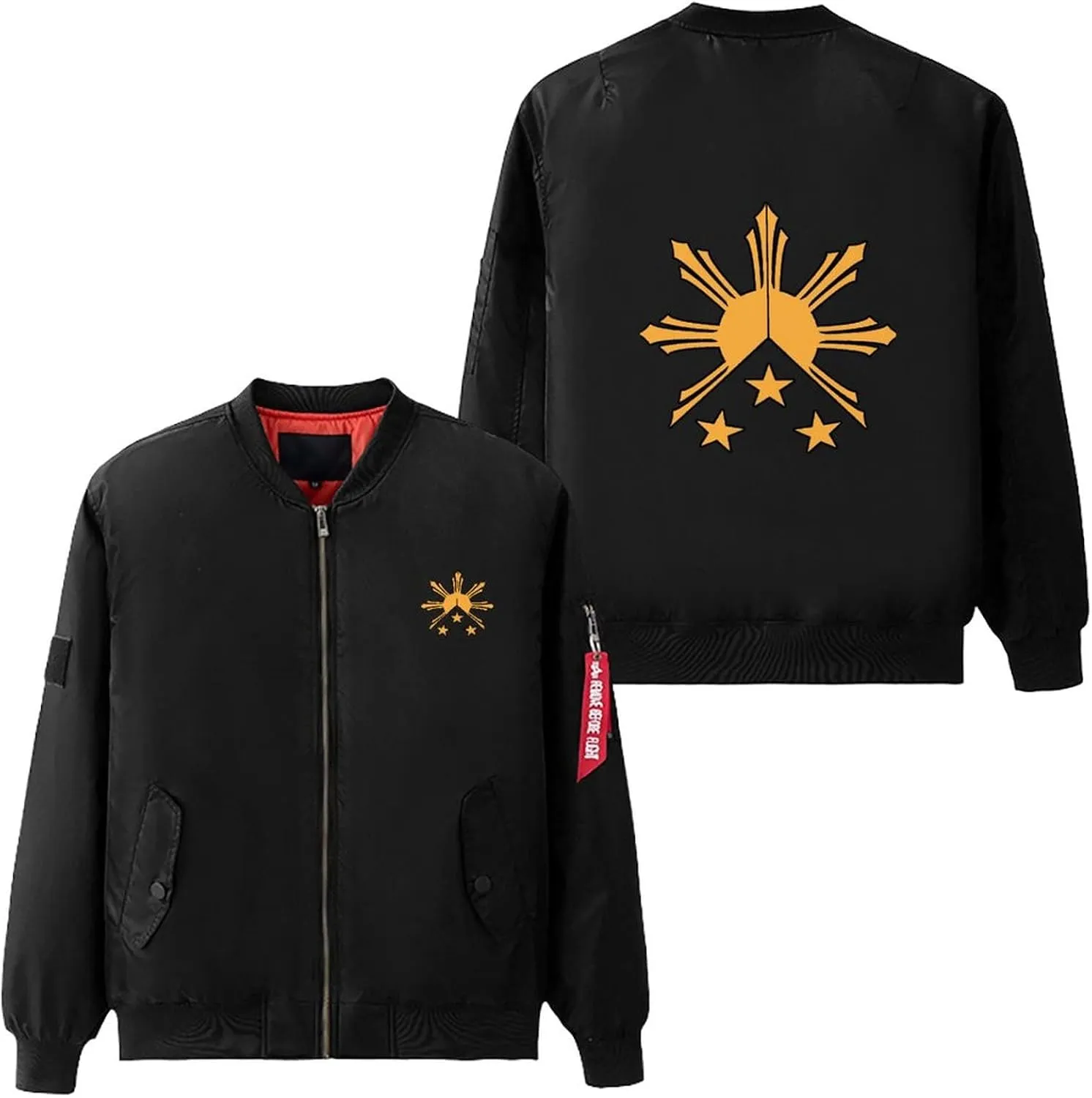 Tribal Philippines Filipino Sun and Stars Flag Men's Flight Bomber Jacket Winter Warm Windbreaker Coats Zip Up Outwear