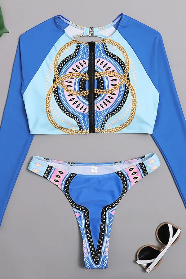 Tribal Print Stylish Backless Bikini
