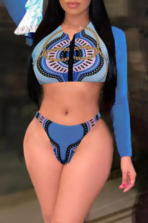Tribal Print Stylish Backless Bikini