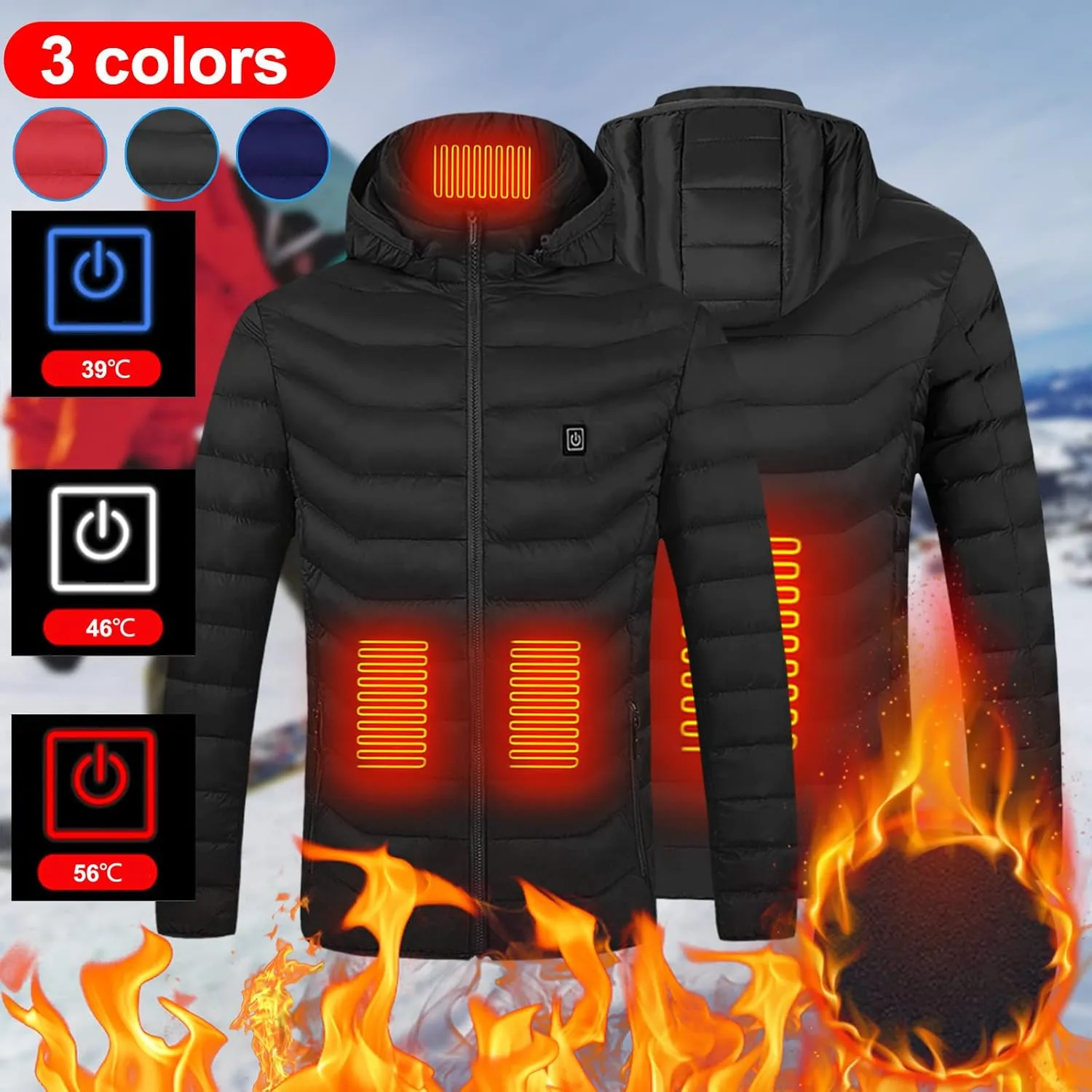 tuduoms Heated Puffer Jacket for Men Women Lightweight Winter Down Coat Usb Electric Heating Overcoat Quilted Puffy Outwear