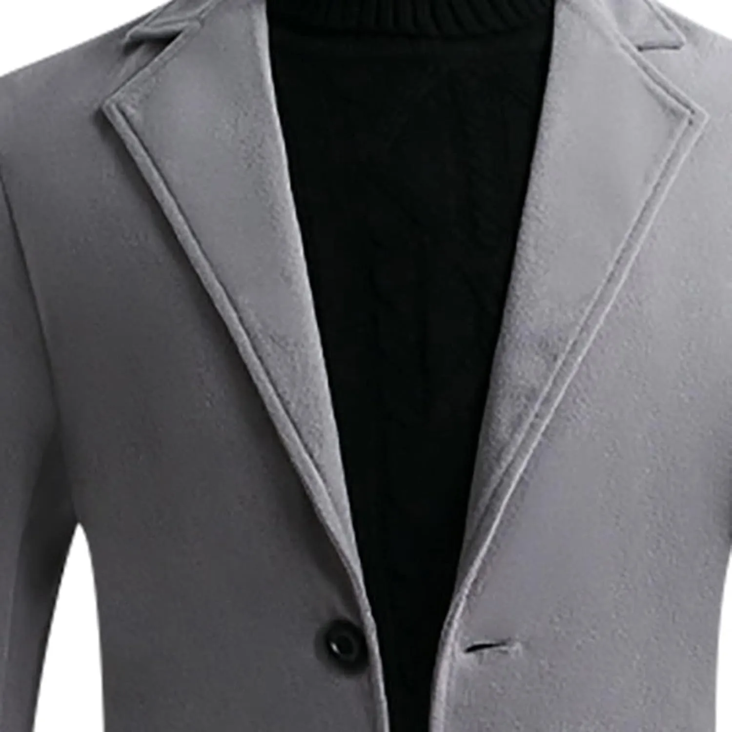 tuduoms Men's Classic Notched Collar Trench Coat Business Blazer Jacket Single Breasted Wool Pea Coat Slim Fit Long Jacket