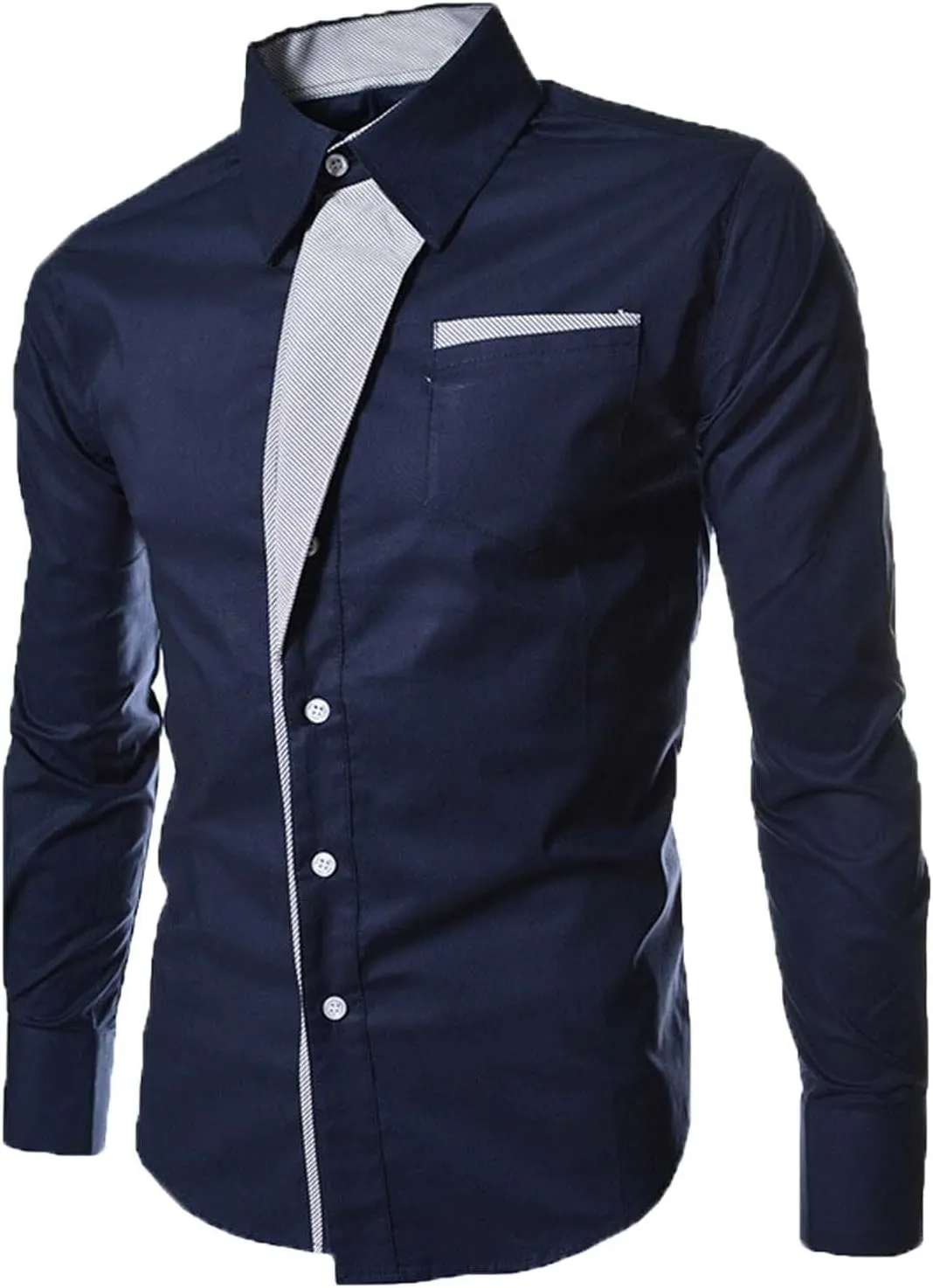 tuduoms Men's Inner Contrast Dress Shirt Formal Classic Button Down Casual Long Sleeve Striped Collar Slim Fit Work T-Shirt