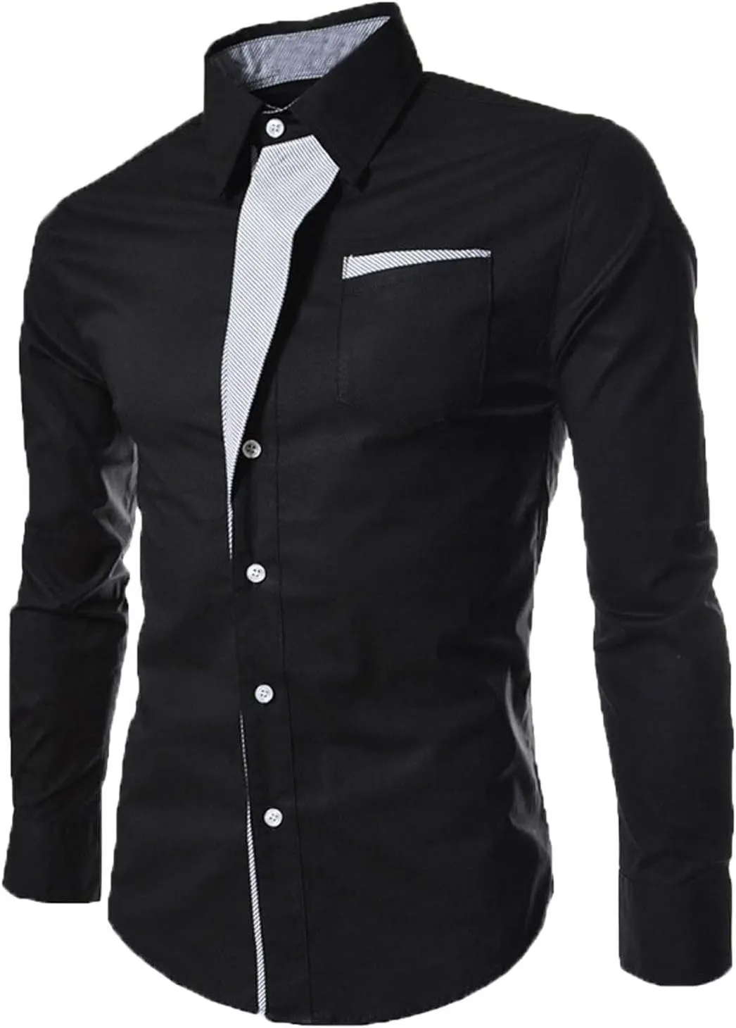 tuduoms Men's Inner Contrast Dress Shirt Formal Classic Button Down Casual Long Sleeve Striped Collar Slim Fit Work T-Shirt