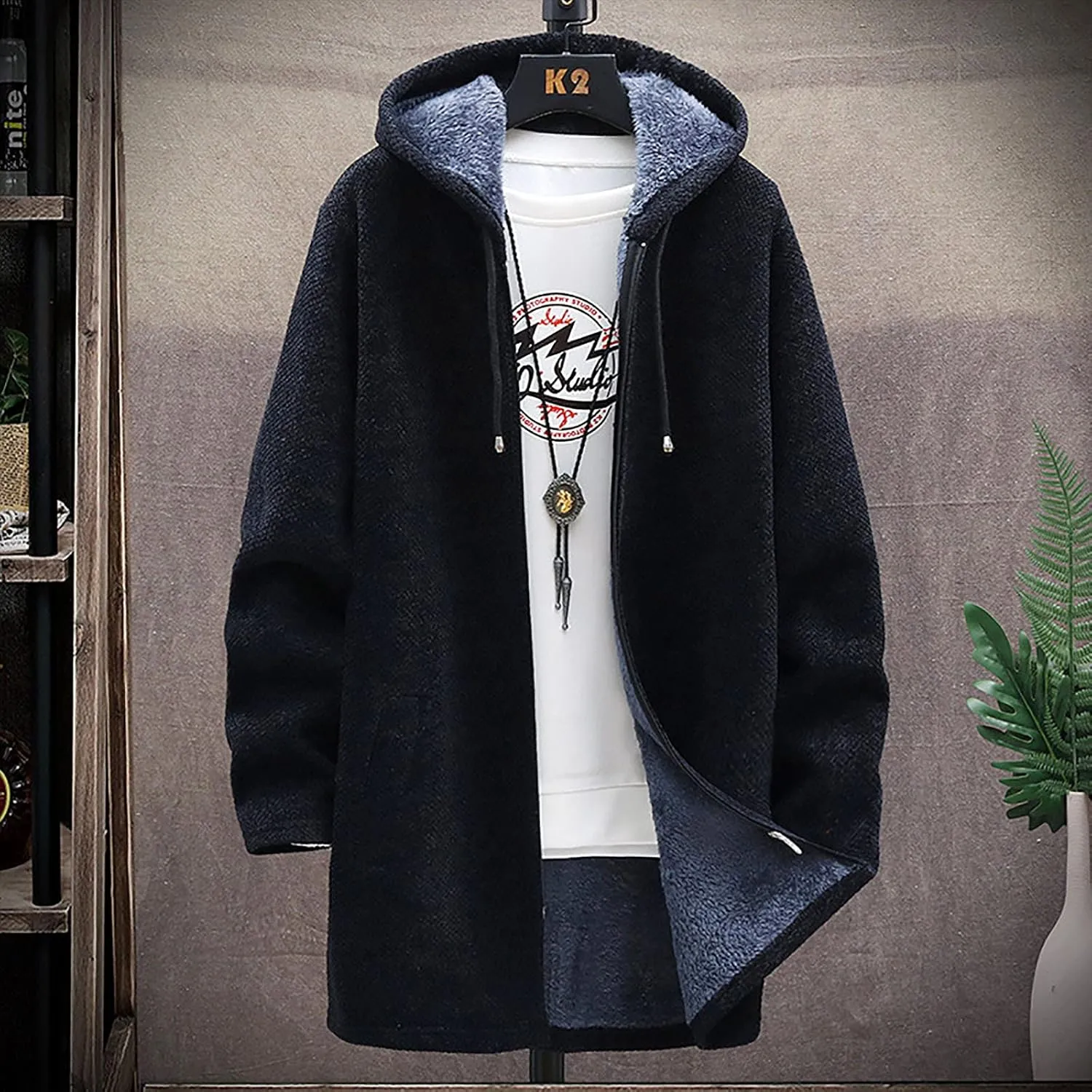 tuduoms Men's Oversized Y2k Zip Up Sweatshirt Hoodie Jacket Fleece Lined Winter Long Outwear Coat Aesthetic Streetwear Tops