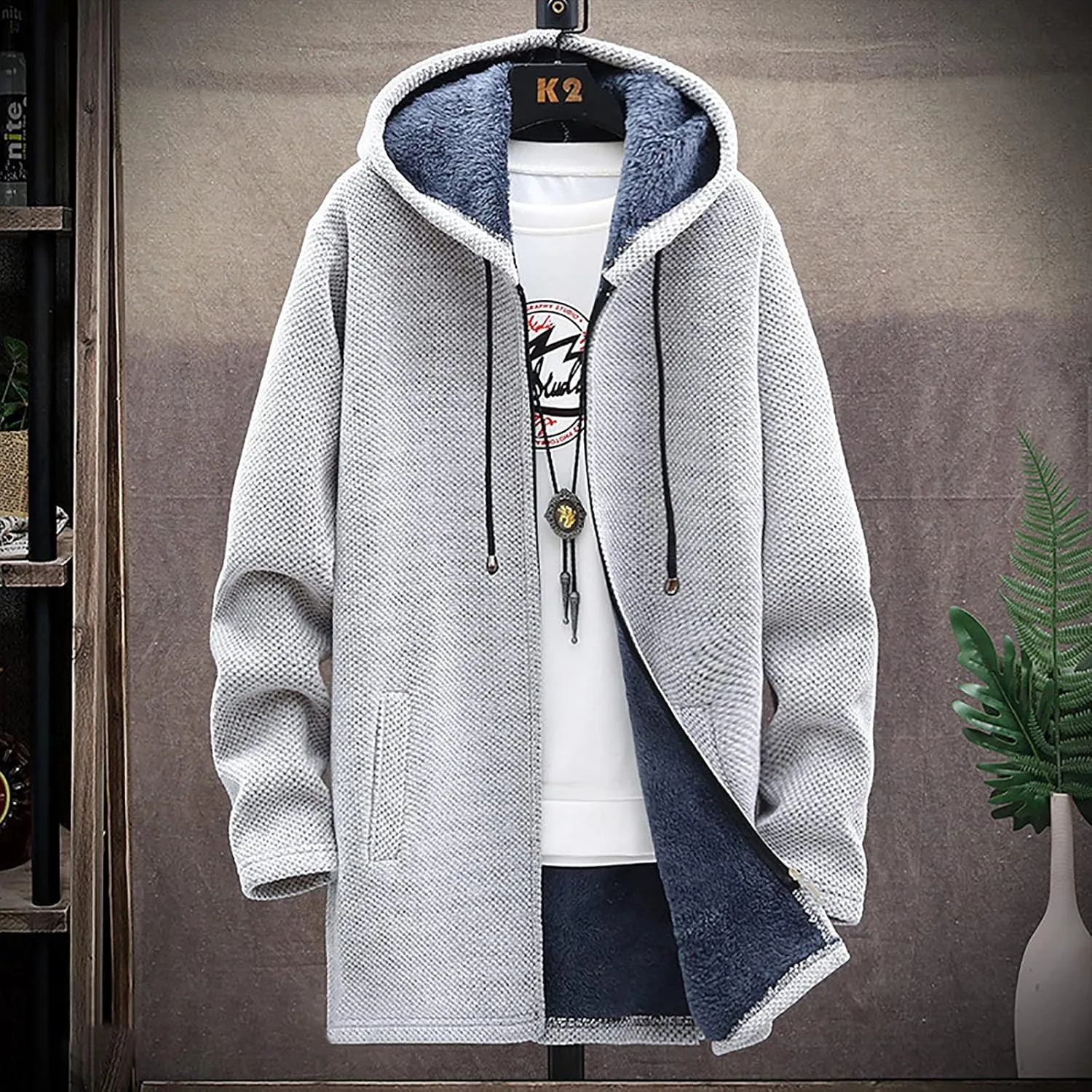 tuduoms Men's Oversized Y2k Zip Up Sweatshirt Hoodie Jacket Fleece Lined Winter Long Outwear Coat Aesthetic Streetwear Tops
