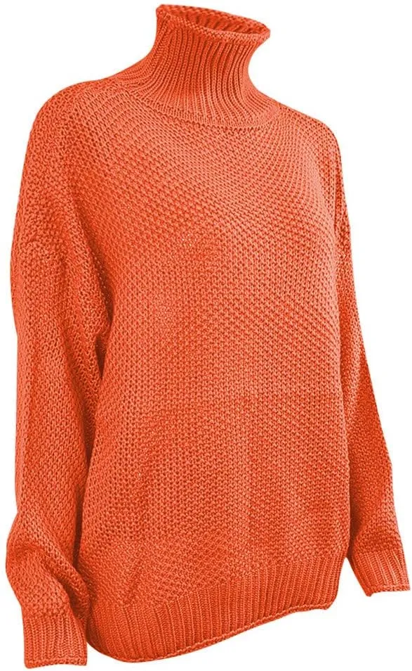 Turtleneck Sweater Women Oversized Knit Sweater Chunky Pullover Sweater Vintage Jumper Top Winter Casual Tunic Top