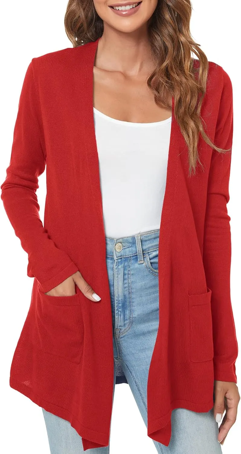 Urban CoCo Women's Long Sleeve Open Front Lightweight Cardigan Sweaters with Pockets