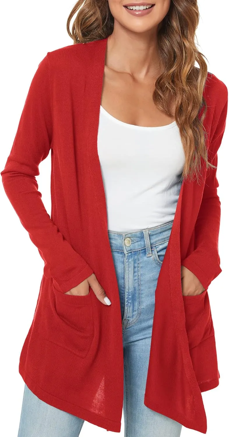 Urban CoCo Women's Long Sleeve Open Front Lightweight Cardigan Sweaters with Pockets