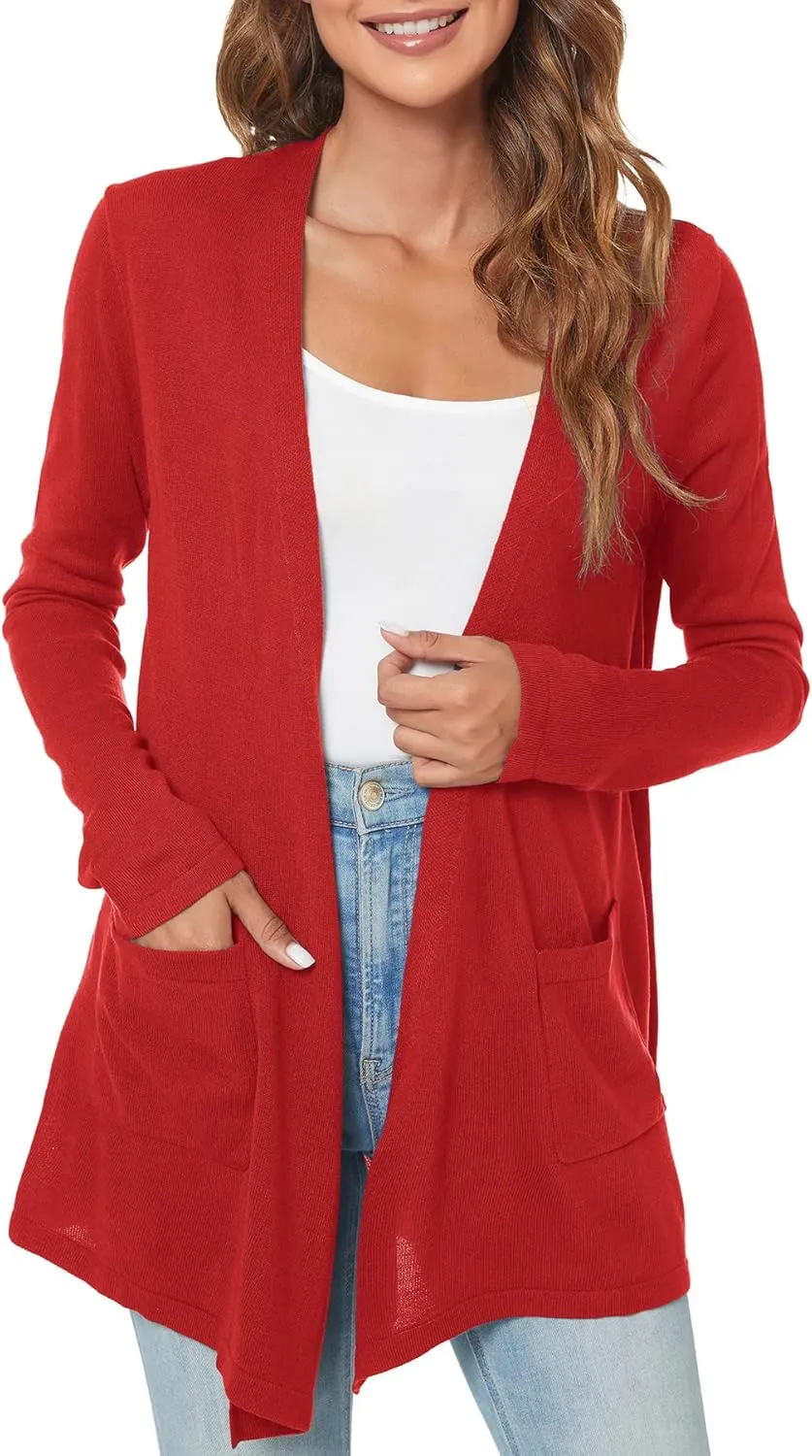 Urban CoCo Women's Long Sleeve Open Front Lightweight Cardigan Sweaters with Pockets