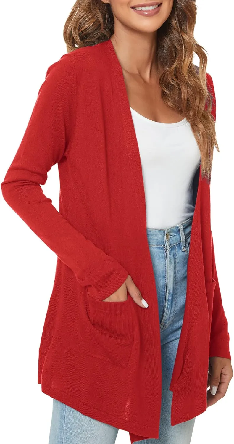 Urban CoCo Women's Long Sleeve Open Front Lightweight Cardigan Sweaters with Pockets