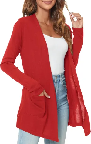Urban CoCo Women's Long Sleeve Open Front Lightweight Cardigan Sweaters with Pockets