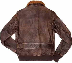 US Navy G-1 Aviator Flight Bomber Brown Fur Collar Distressed Brown Leather Jacket