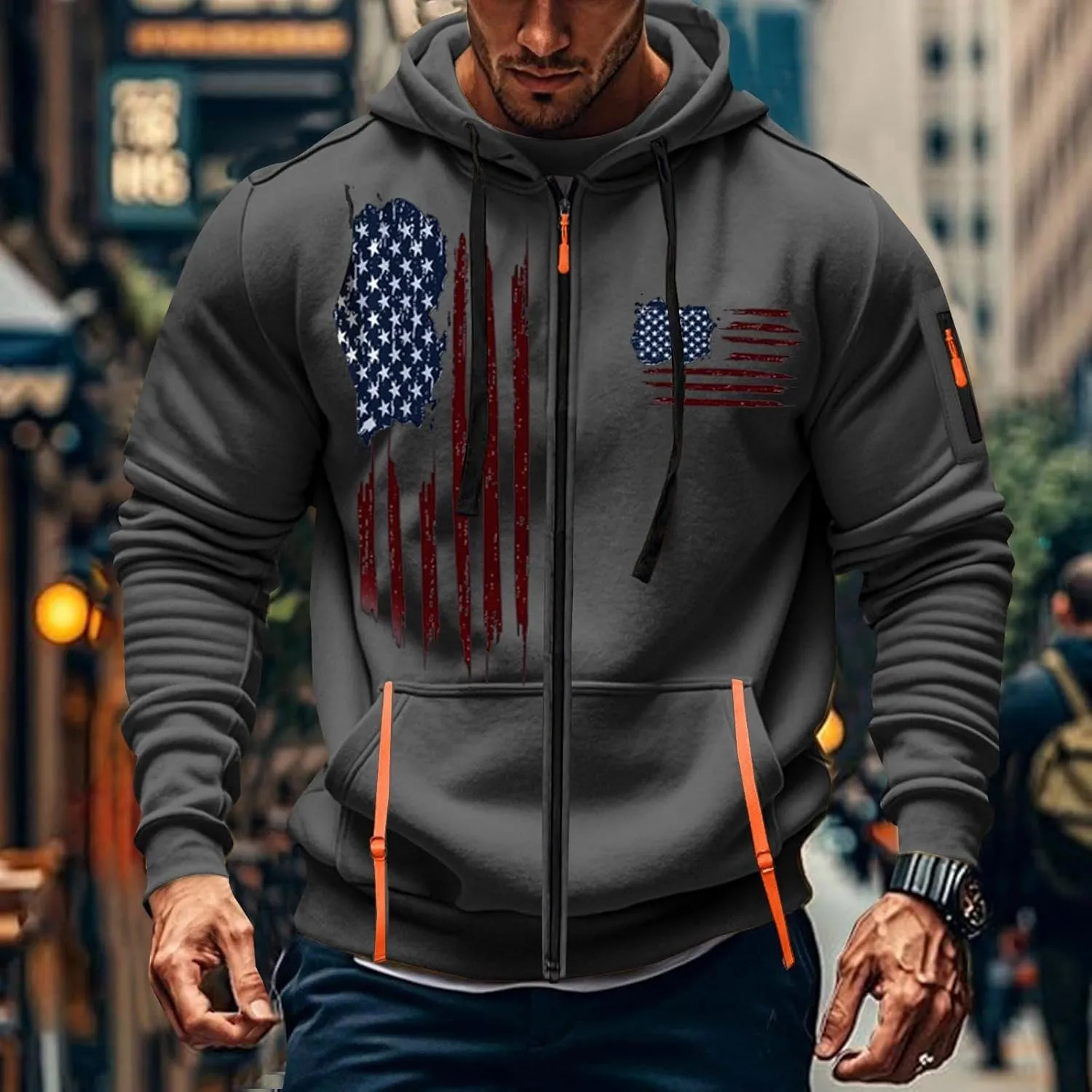 Usa Hoodies For Men Quarter Zip Pullover Tactical Sweatshirt Vintage Long Sleeve Casual Fashion Hoodie With Pockets