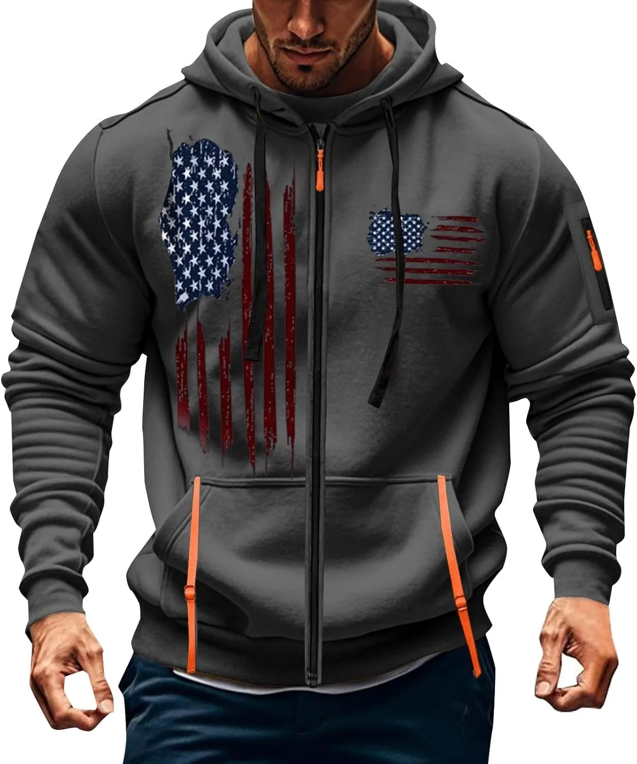 Usa Hoodies For Men Quarter Zip Pullover Tactical Sweatshirt Vintage Long Sleeve Casual Fashion Hoodie With Pockets