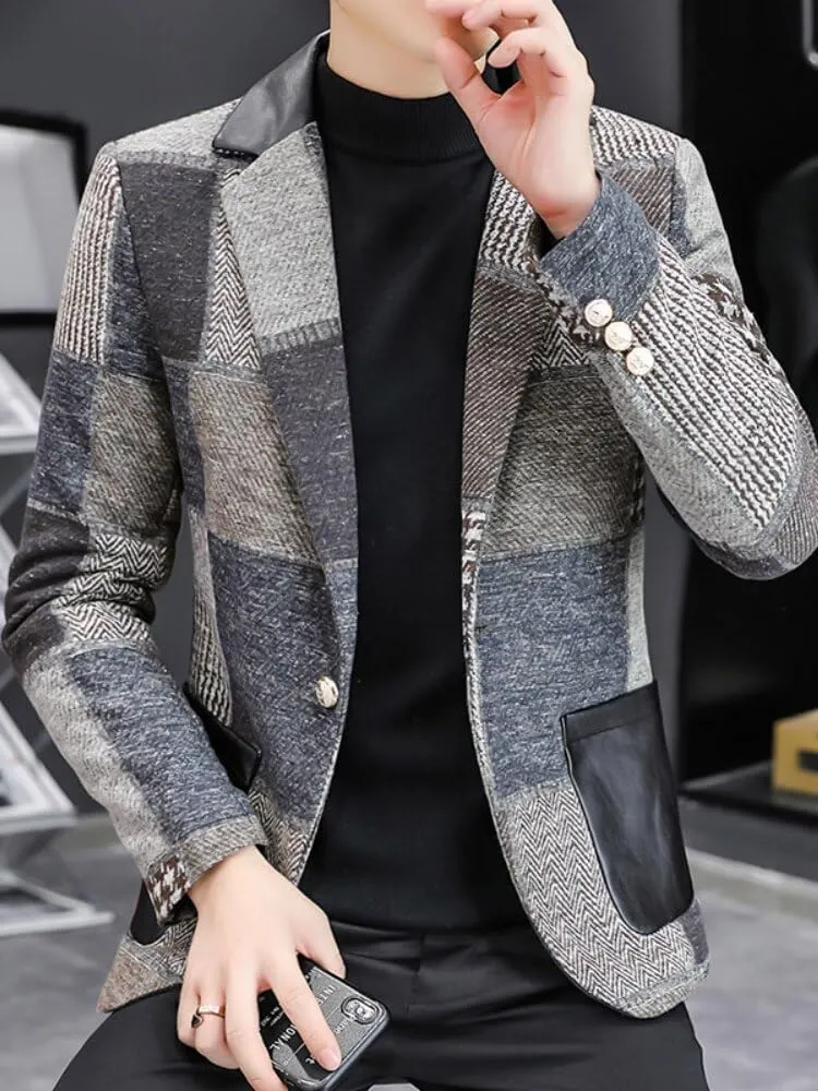 USTZFTBCL Men's Suit Jacket Spring And Autumn Small Suit Male Woolen Slim Fit Suit Coat Business Casual Men's Blazer